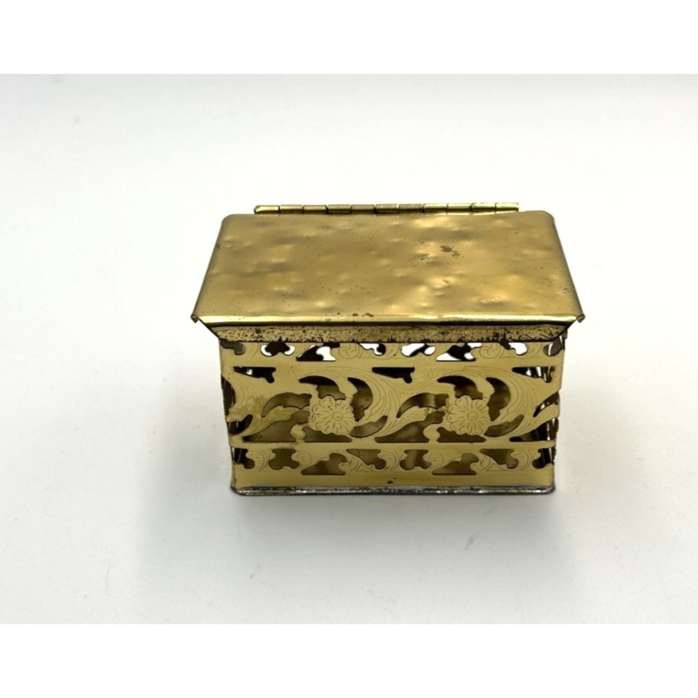 Vtg Metalsmiths of Virgina Brass Box Hammered Hinged Lid Openwork Sides